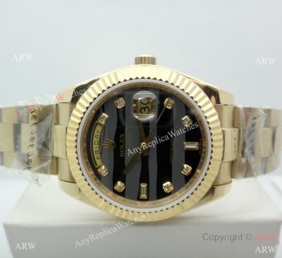 BP Factory Rolex Day Date II Gold Black Wave Dial Sapphire glass Watch 41mm